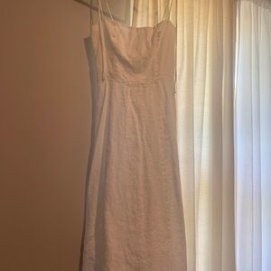 Reformation white linen midi dress, tie straps, size small